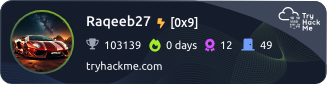 Raqeeb27's TryHackMe stats Raqeeb27's TryHackMe stats