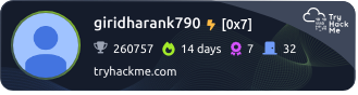 TryHackMe Badge for giridharank790